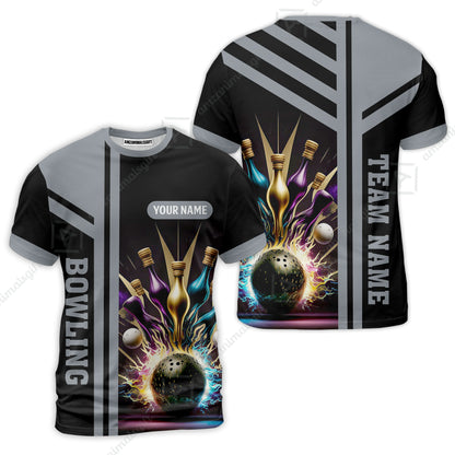 Customized Bowling Unisex Polo, Bowling And Pins Premium Professional Multicolor Option Customized Name And Team Zipper Polo Jerseys Shirts