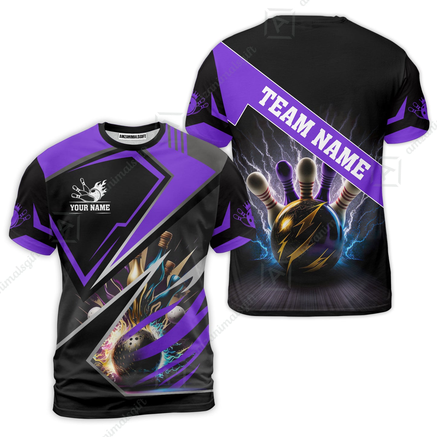 Customized Bowling Jersey Shirt, Bowling And Pins Premium Multicolor Option Customized Name And Team Zipper Polo Jerseys Shirts