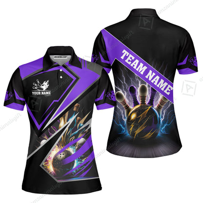 Customized Bowling Jersey Shirt, Bowling And Pins Premium Multicolor Option Customized Name And Team Zipper Polo Jerseys Shirts