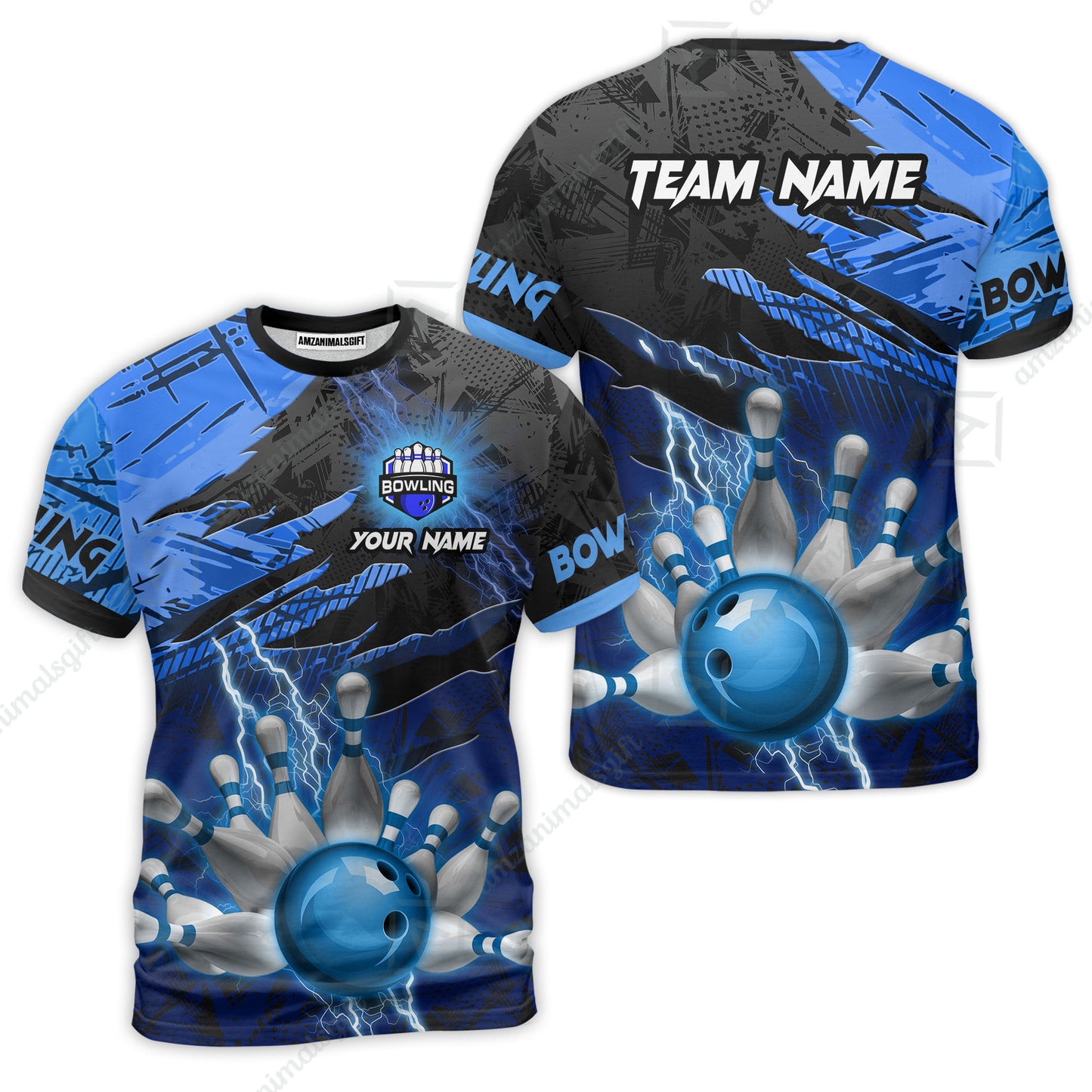 Customized Bowling Unisex Polo Shirt, Bowling And Pins Thunder Break Multicolor Option Customized Name And Team Name Zipper Polo Jerseys Shirts