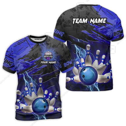 Customized Bowling Unisex Polo Shirt, Bowling And Pins Thunder Break Multicolor Option Customized Name And Team Name Zipper Polo Jerseys Shirts