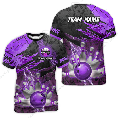 Customized Bowling Unisex Polo Shirt, Bowling And Pins Thunder Break Multicolor Option Customized Name And Team Name Zipper Polo Jerseys Shirts