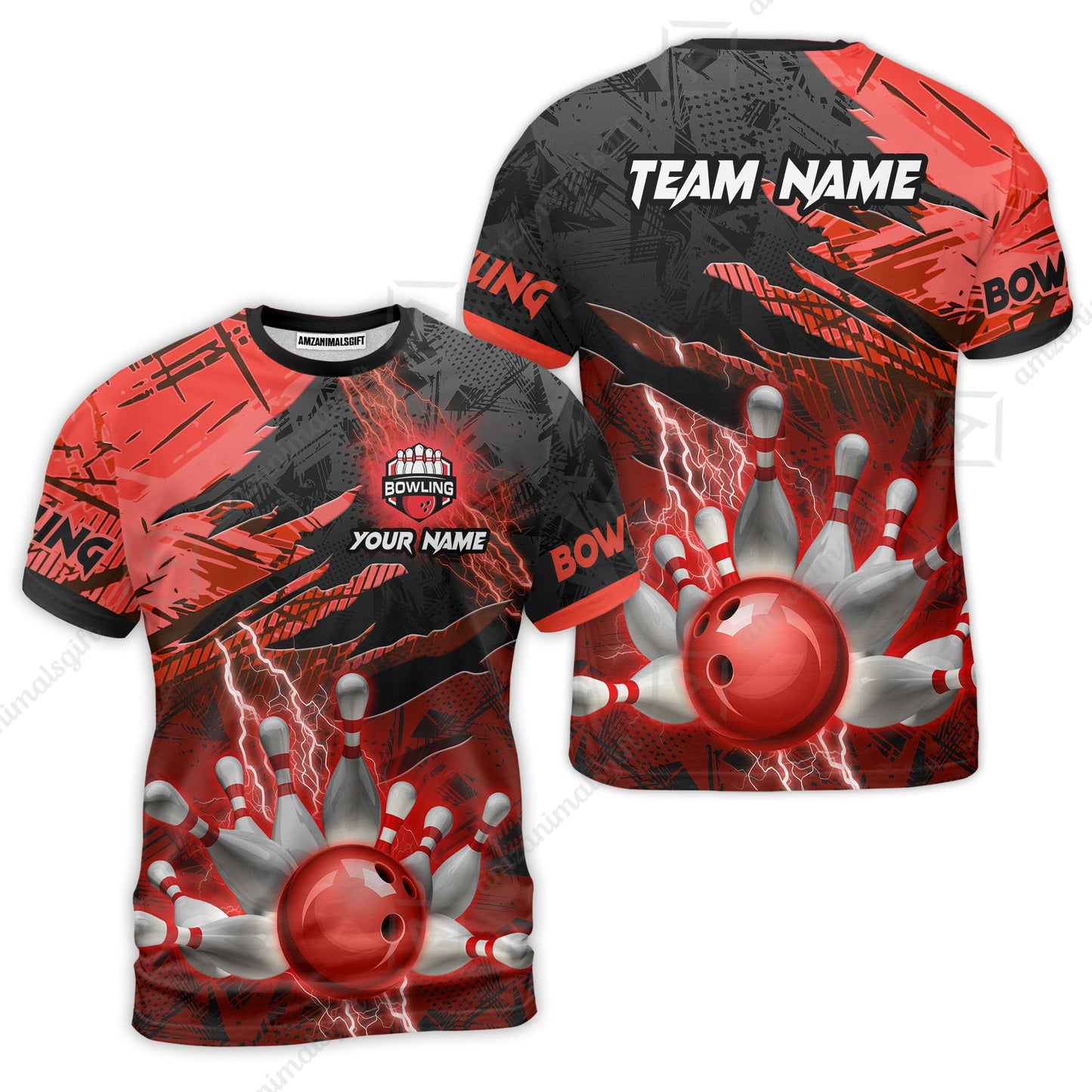 Customized Bowling Unisex Polo Shirt, Bowling And Pins Thunder Break Multicolor Option Customized Name And Team Name Zipper Polo Jerseys Shirts