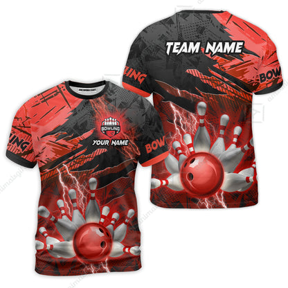 Customized Bowling Unisex Polo Shirt, Bowling And Pins Thunder Break Multicolor Option Customized Name And Team Name Zipper Polo Jerseys Shirts