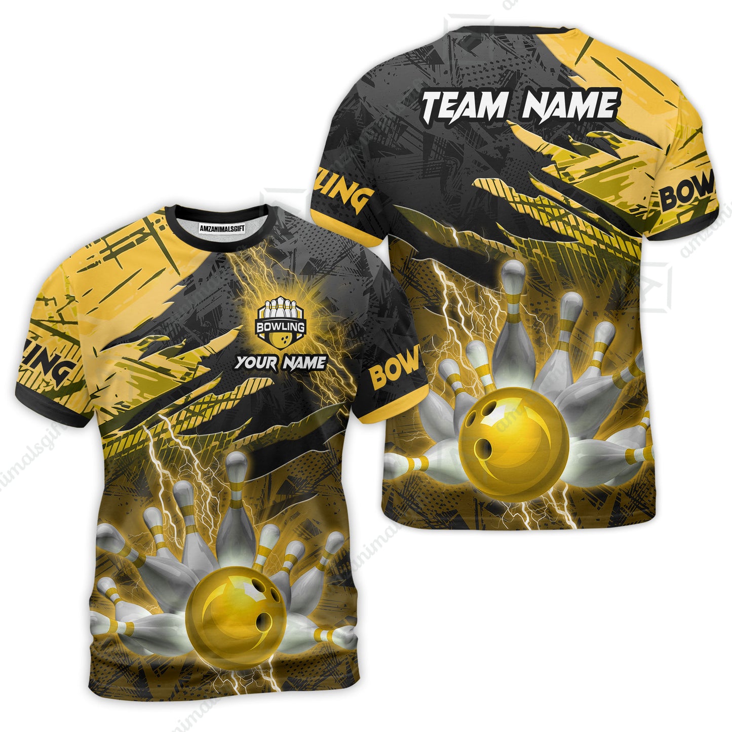 Customized Bowling Unisex Polo Shirt, Bowling And Pins Thunder Break Multicolor Option Customized Name And Team Name Zipper Polo Jerseys Shirts