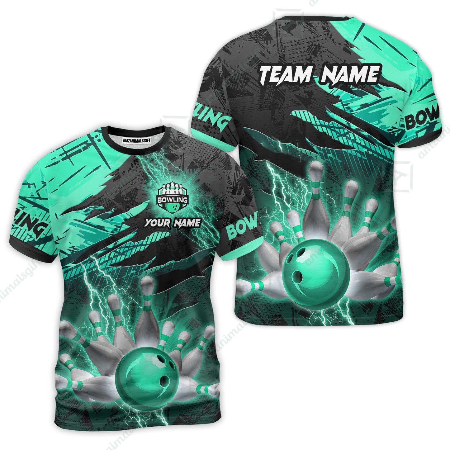 Customized Bowling Unisex Polo Shirt, Bowling And Pins Thunder Break Multicolor Option Customized Name And Team Name Zipper Polo Jerseys Shirts