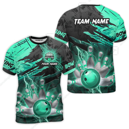 Customized Bowling Unisex Polo Shirt, Bowling And Pins Thunder Break Multicolor Option Customized Name And Team Name Zipper Polo Jerseys Shirts