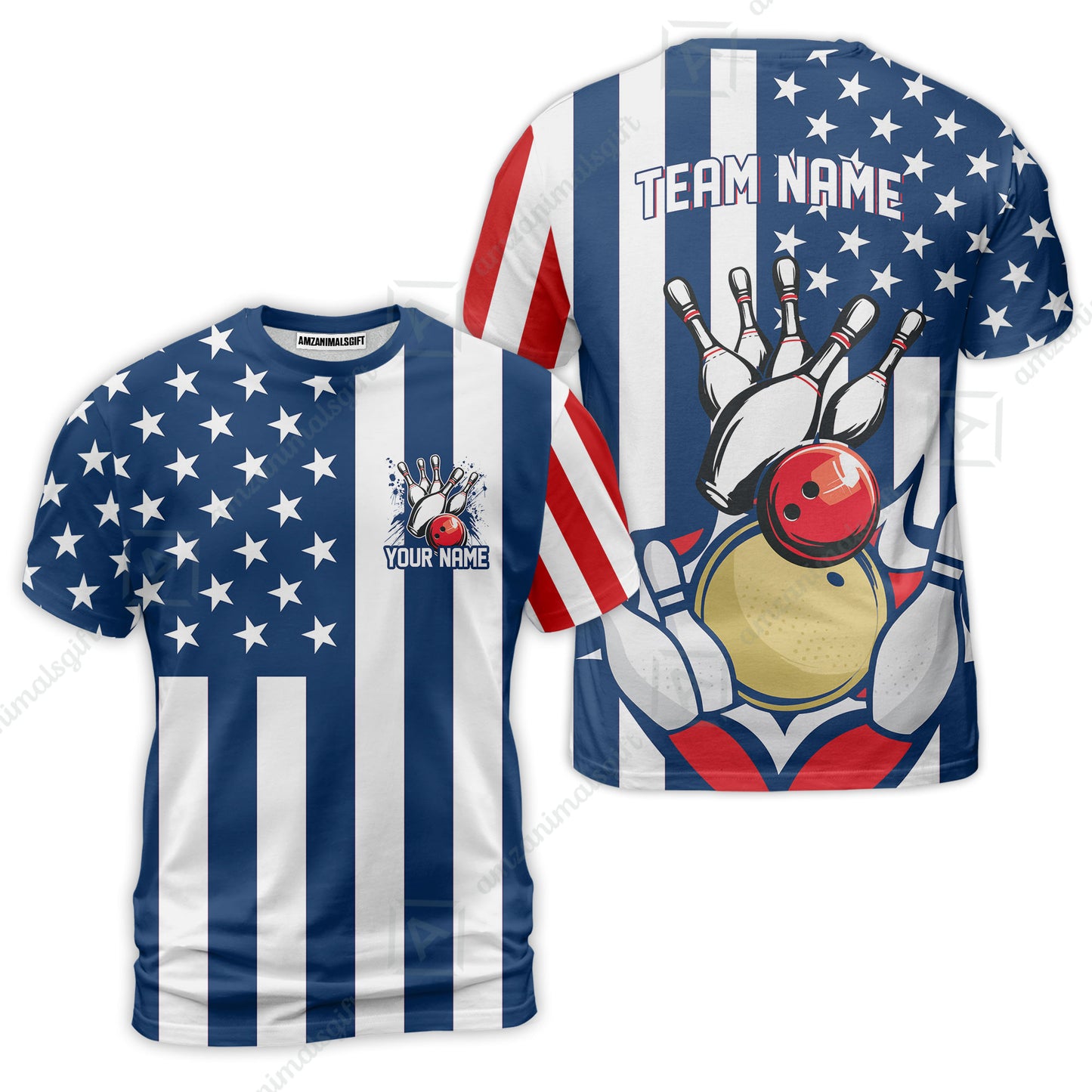 Customized American Flag Bowling Polo Shirt, Red White Blue Bowling Team Jerseys Polo Shirts, Bowling uniforms, Perfect Outfit For Bowlers