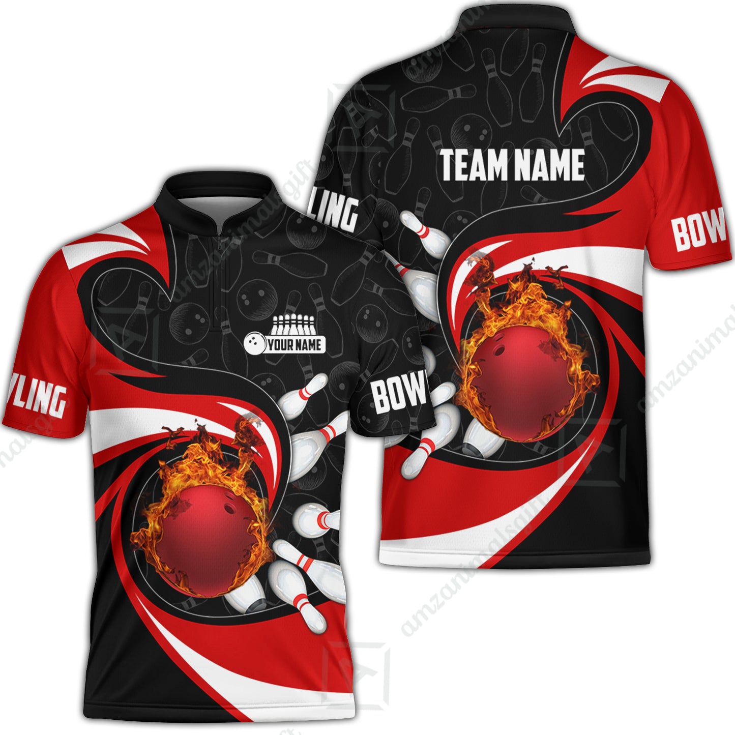 Customized Bowling Jersey Shirt, Bowling Ball And Pins Vortex Pattern Multicolor Customized Name And Team Name For Bowling Team
