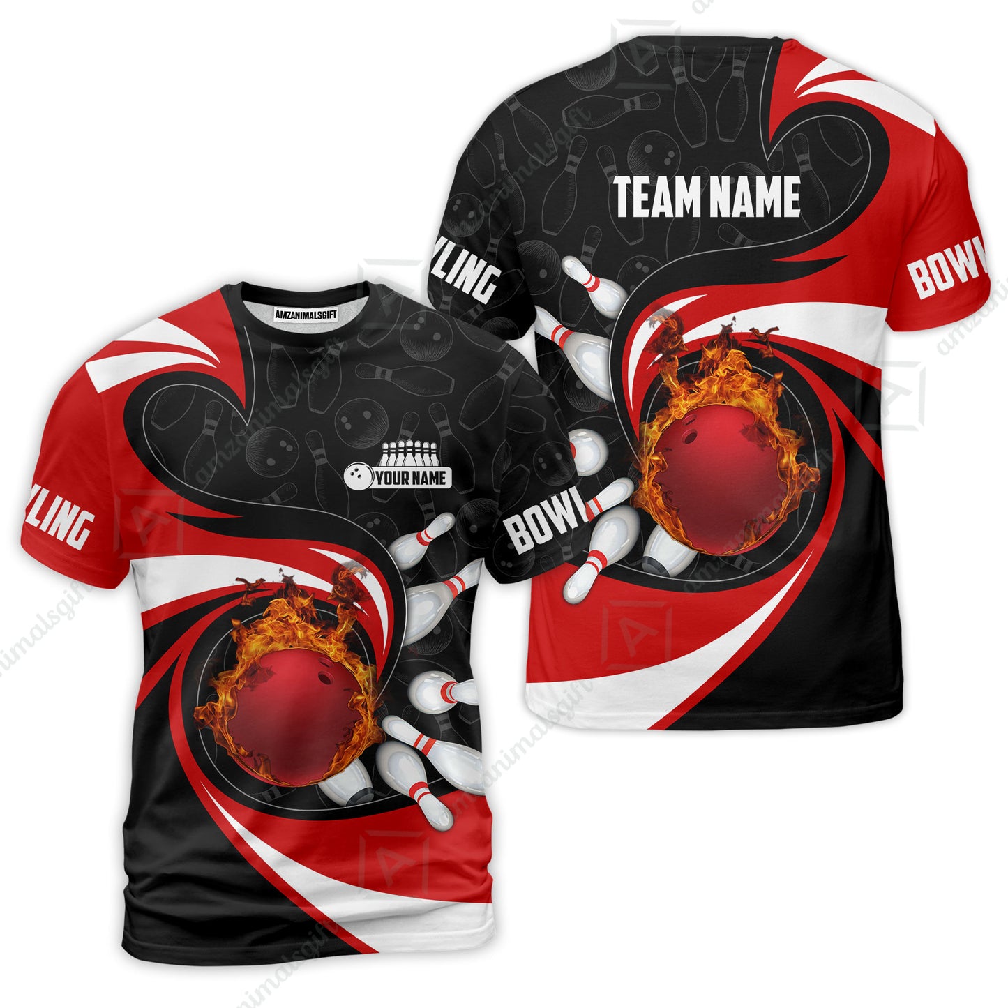 Customized Bowling Jersey Shirt, Bowling Ball And Pins Vortex Pattern Multicolor Customized Name And Team Name For Bowling Team