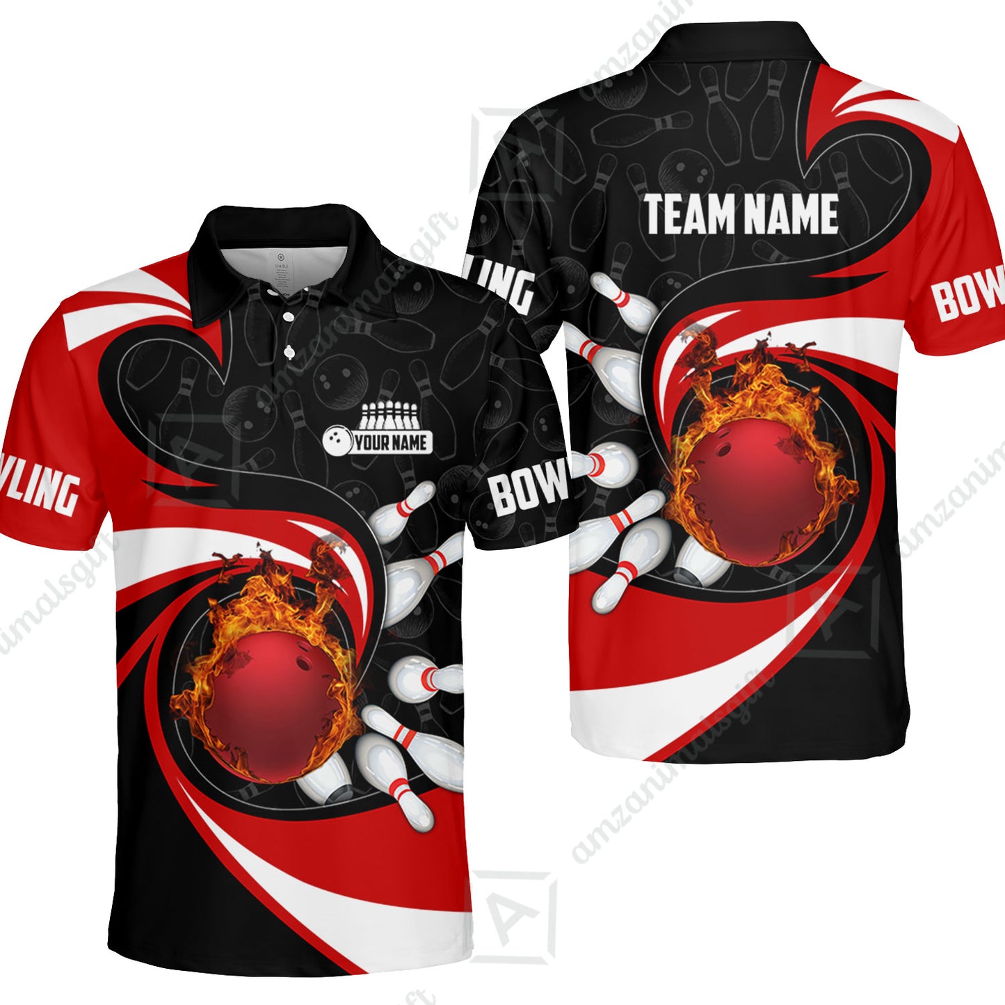 Customized Bowling Jersey Shirt, Bowling Ball And Pins Vortex Pattern Multicolor Customized Name And Team Name For Bowling Team