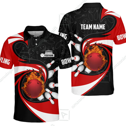 Customized Bowling Jersey Shirt, Bowling Ball And Pins Vortex Pattern Multicolor Customized Name And Team Name For Bowling Team