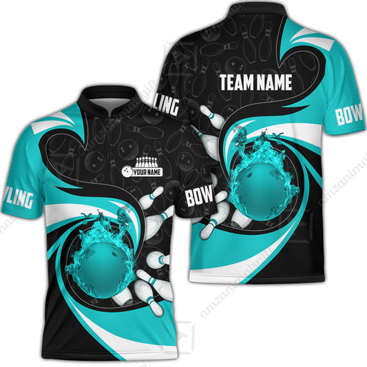 Customized Bowling Jersey Shirt, Bowling Ball And Pins Vortex Pattern Multicolor Customized Name And Team Name For Bowling Team