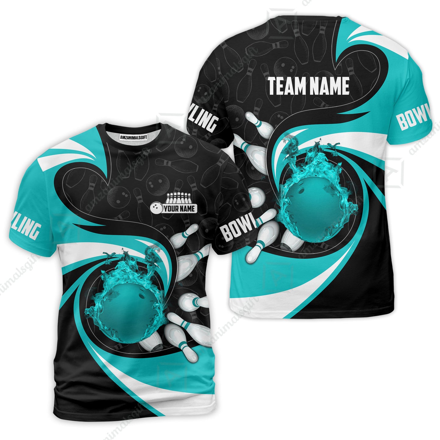 Customized Bowling Jersey Shirt, Bowling Ball And Pins Vortex Pattern Multicolor Customized Name And Team Name For Bowling Team