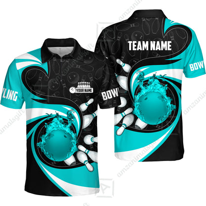 Customized Bowling Jersey Shirt, Bowling Ball And Pins Vortex Pattern Multicolor Customized Name And Team Name For Bowling Team