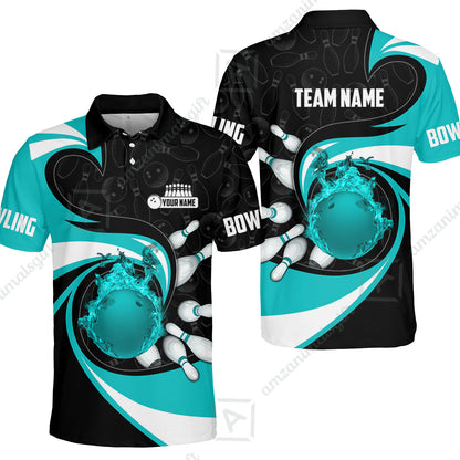 Customized Bowling Jersey Shirt, Bowling Ball And Pins Vortex Pattern Multicolor Customized Name And Team Name For Bowling Team
