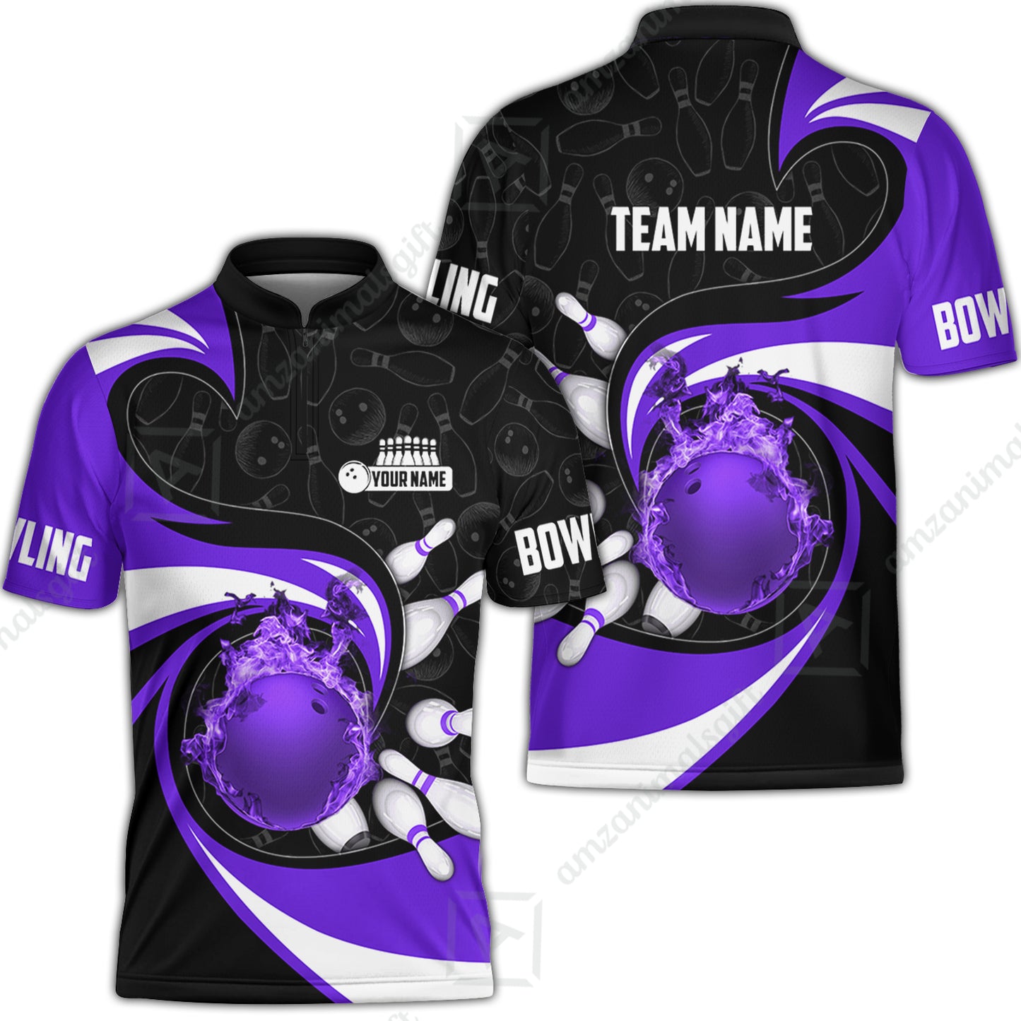 Customized Bowling Jersey Shirt, Bowling Ball And Pins Vortex Pattern Multicolor Customized Name And Team Name For Bowling Team