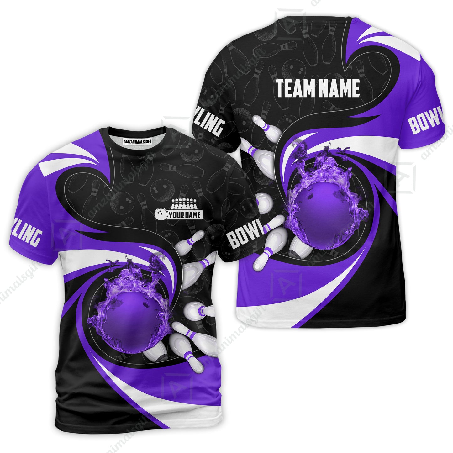 Customized Bowling Jersey Shirt, Bowling Ball And Pins Vortex Pattern Multicolor Customized Name And Team Name For Bowling Team