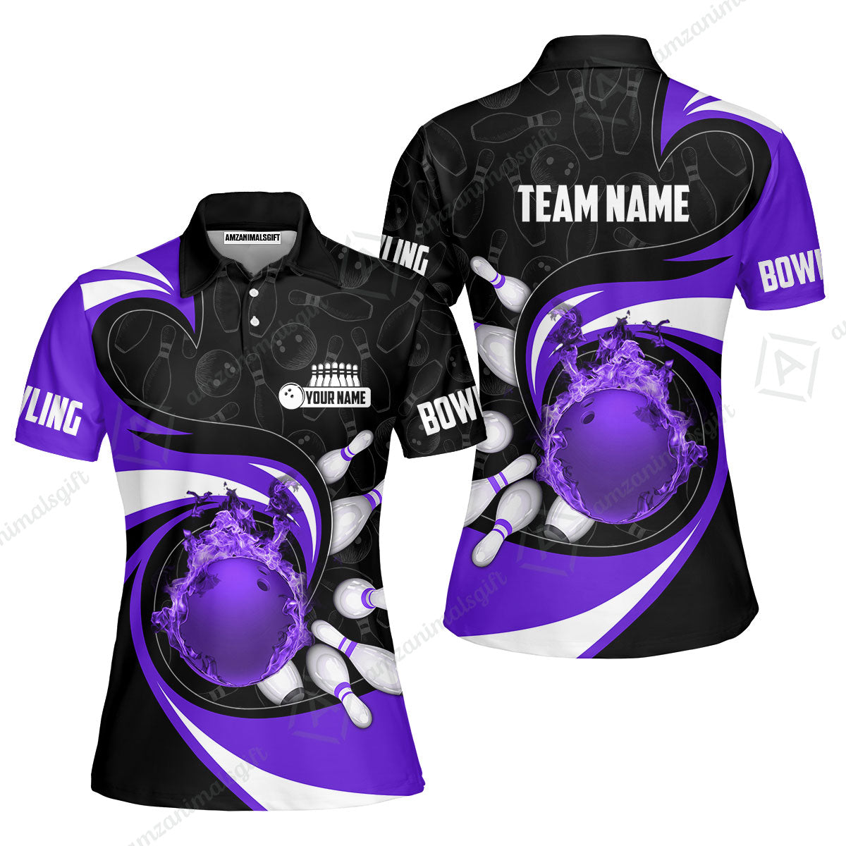 Customized Bowling Jersey Shirt, Bowling Ball And Pins Vortex Pattern Multicolor Customized Name And Team Name For Bowling Team