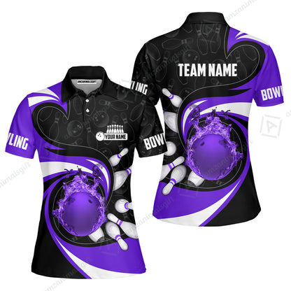 Customized Bowling Jersey Shirt, Bowling Ball And Pins Vortex Pattern Multicolor Customized Name And Team Name For Bowling Team