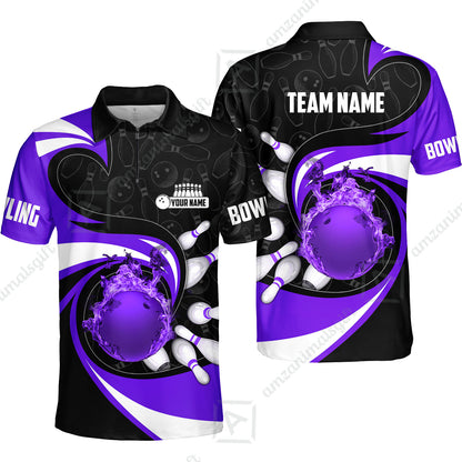 Customized Bowling Jersey Shirt, Bowling Ball And Pins Vortex Pattern Multicolor Customized Name And Team Name For Bowling Team