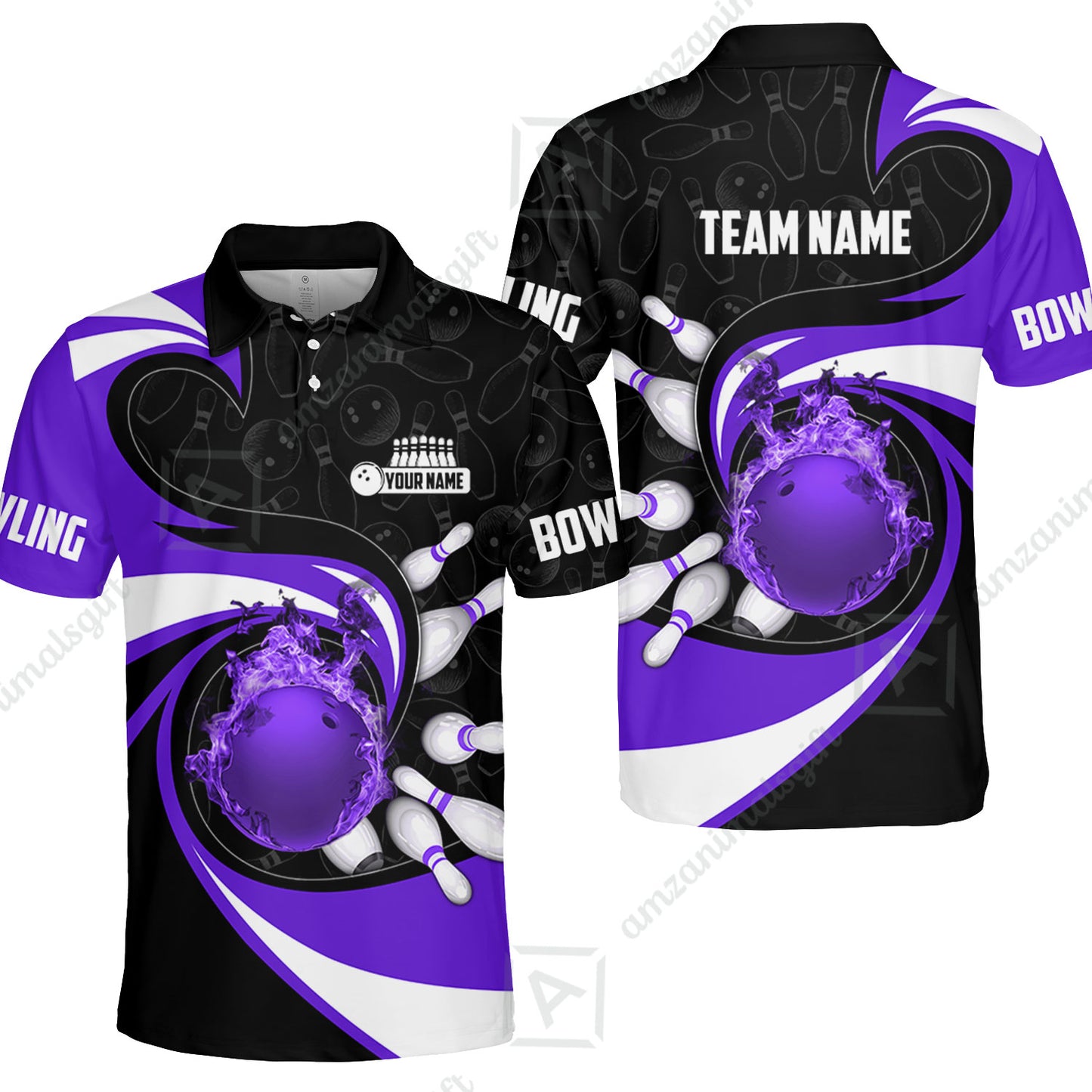 Customized Bowling Jersey Shirt, Bowling Ball And Pins Vortex Pattern Multicolor Customized Name And Team Name For Bowling Team