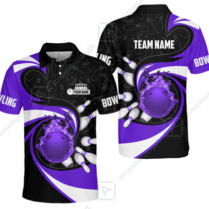Customized Bowling Jersey Shirt, Bowling Ball And Pins Vortex Pattern Multicolor Customized Name And Team Name For Bowling Team