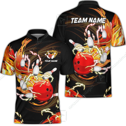 Customized Bowling Bowling Jersey Shirts, Bowling Ball & Pins Breath Of Thunder Flame Multicolor Option, Perfect Outfit For Bowlers
