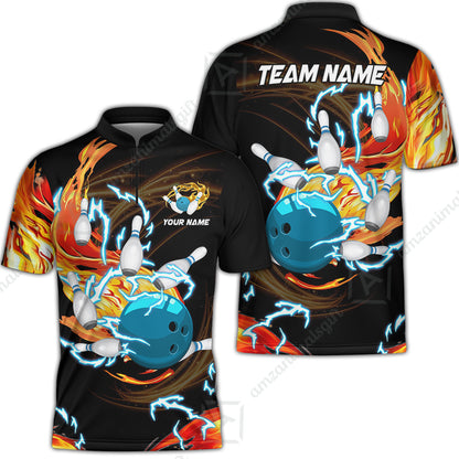 Customized Bowling Bowling Jersey Shirts, Bowling Ball & Pins Breath Of Thunder Flame Multicolor Option, Perfect Outfit For Bowlers