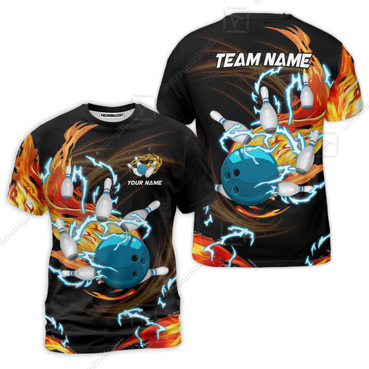 Customized Bowling Thunder Flame T-Shirts, Bowling Ball & Pins Breath Of Thunder Flame Multicolor Option, Perfect Outfit For Bowlers