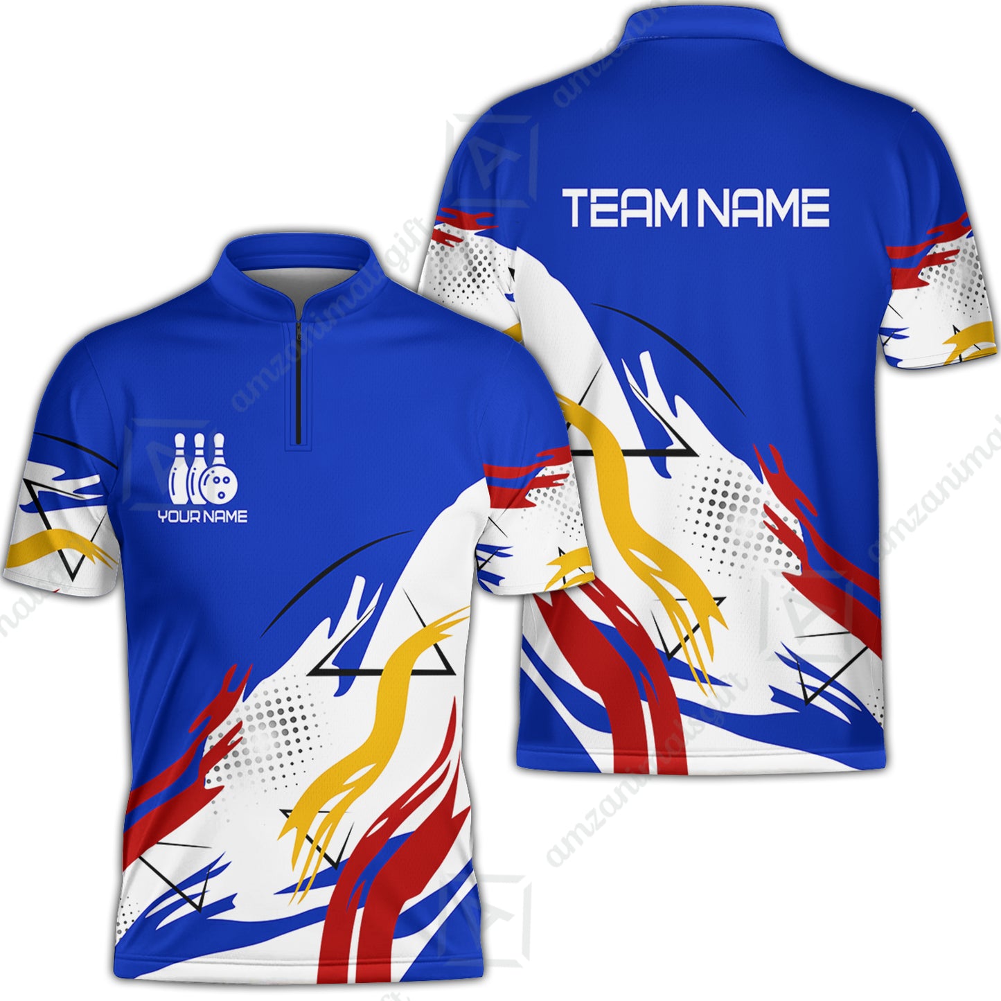 Customize Name, Team Name Bowling Jersey, Bowling Team Jersey Multicolor Polo Quarter-Zip Shirts, Custom Bowling Uniforms Jerseys
