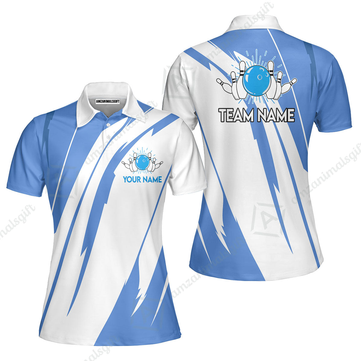 Custom Bowling Team Jerseys Polo Shirts, Ocean Blue Yellow Bowling uniforms, Custom Bowling Shirts With Personalized Name And Team Name