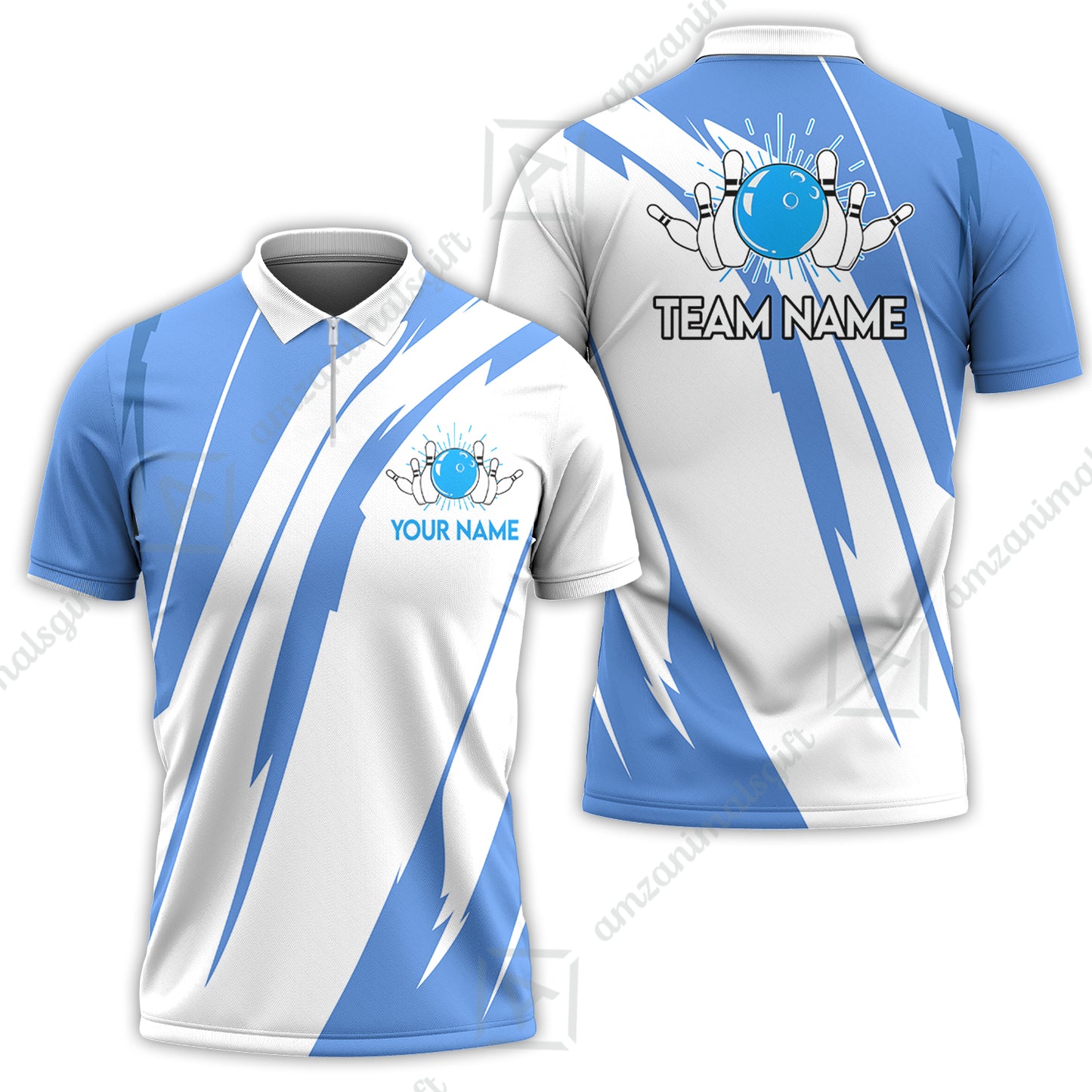 Custom Bowling Team Jerseys Polo Shirts, Ocean Blue Yellow Bowling uniforms, Custom Bowling Shirts With Personalized Name And Team Name