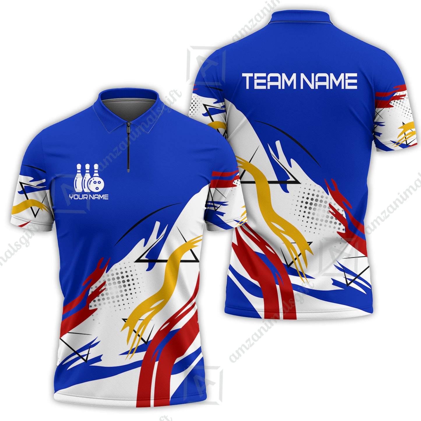 Customize Name, Team Name Bowling Jersey, Bowling Team Jersey Multicolor Polo Quarter-Zip Shirts, Custom Bowling Uniforms Jerseys