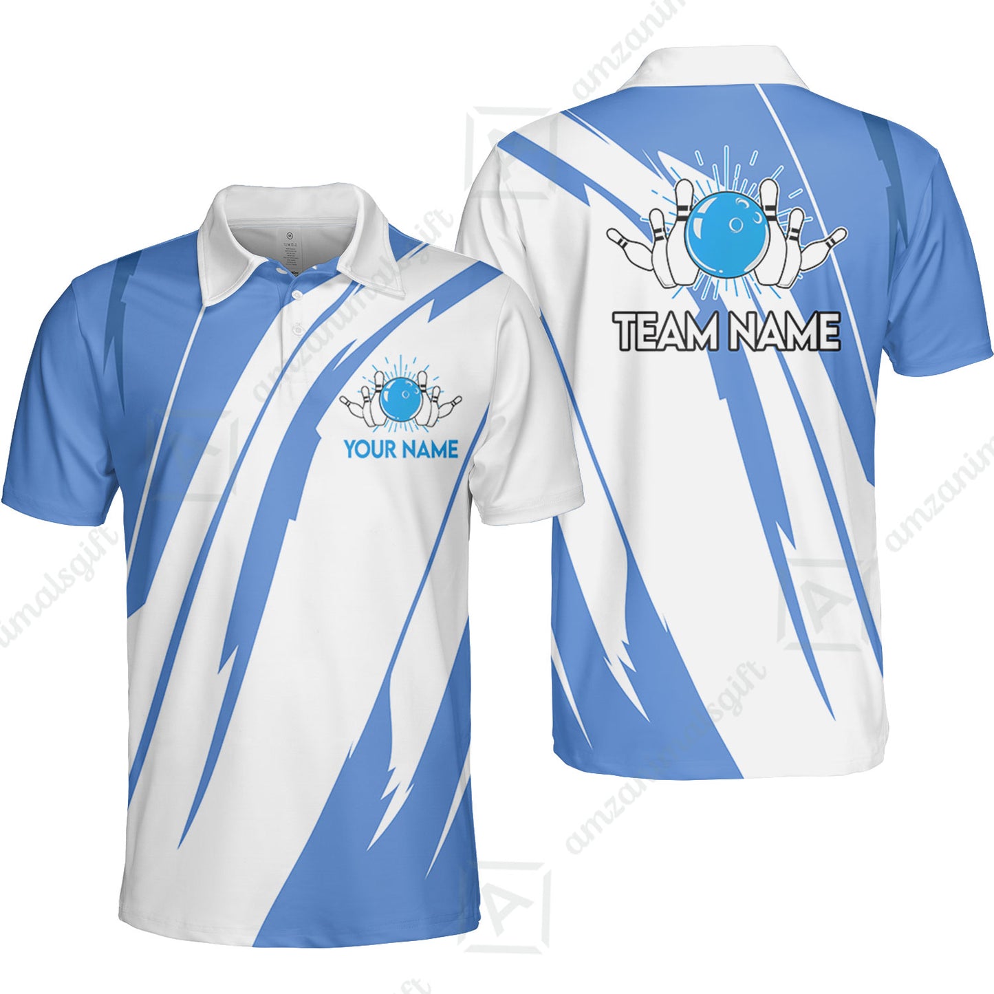 Custom Bowling Team Jerseys Polo Shirts, Ocean Blue Yellow Bowling uniforms, Custom Bowling Shirts With Personalized Name And Team Name