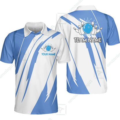 Custom Bowling Team Jerseys Polo Shirts, Ocean Blue Yellow Bowling uniforms, Custom Bowling Shirts With Personalized Name And Team Name
