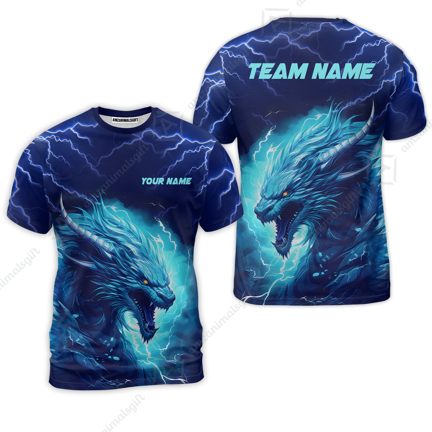 Bowling Customized Jersey Shirt Navy Blue Lightning Thunder Dragon Quarter Zip Bowling Shirt For Bowlers, Bowling Team