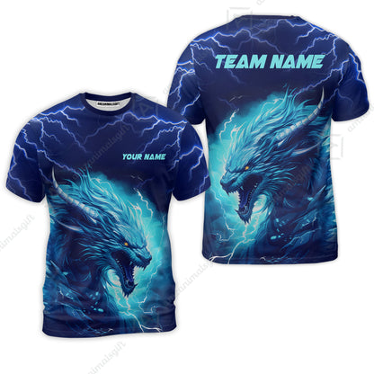 Bowling Customized Jersey Shirt Navy Blue Lightning Thunder Dragon Quarter Zip Bowling Shirt For Bowlers, Bowling Team