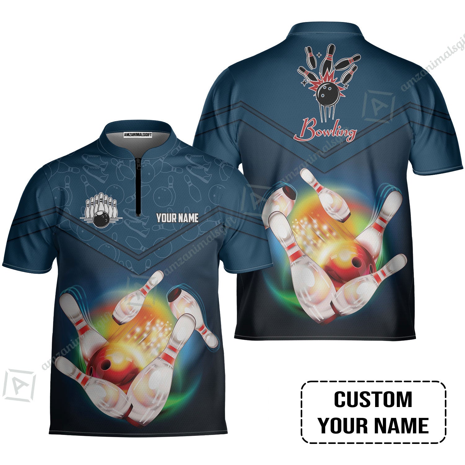 Custom Bowling Bowling Jersey - Amazing Bowling Ball Pattern And Shoe Personalized Name Bowling Jersey