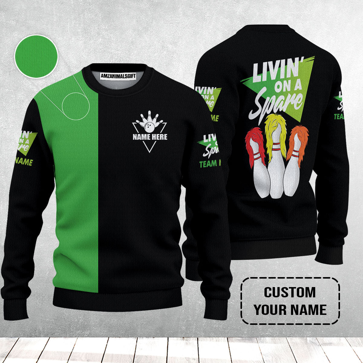 Bowling Sweater Custom Name - Bowling Livin' On A Spare Personalized Bowling Sweater