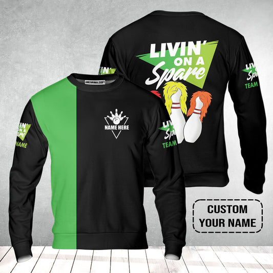 Bowling Sweatshirt Custom Name - Bowling Livin' On A Spare Personalized Bowling Sweatshirt