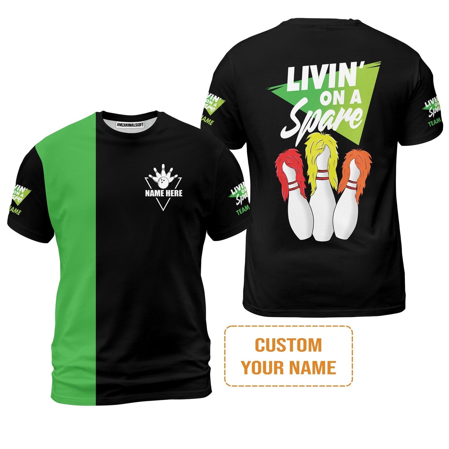 Bowling T-Shirt Custom Name - Bowling Livin' On A Spare Personalized Bowling T-Shirt