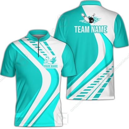 Customize Your Name, Team Name Bowling Jersey, Bowling Team Jersey Multicolor Polo Quarter-Zip Shirts, Custom Bowling Uniforms Jerseys