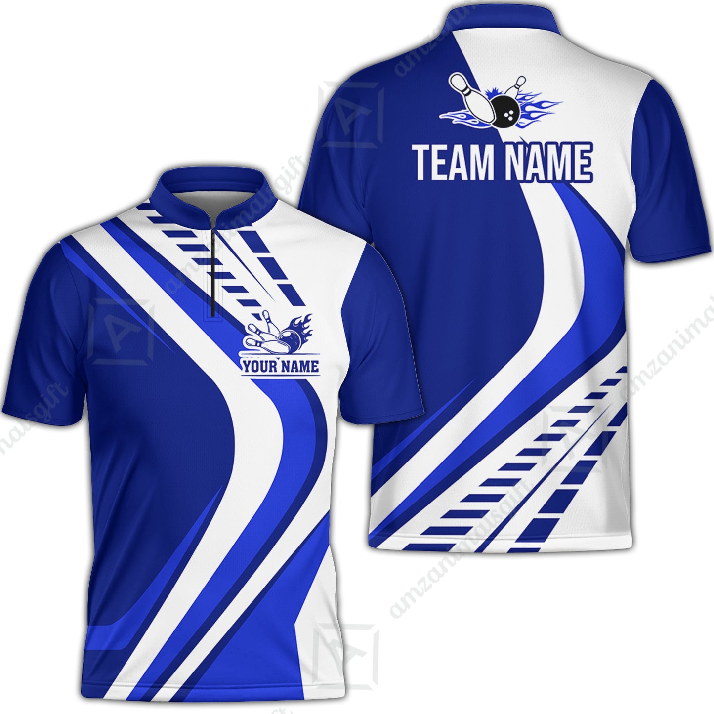 Customize Your Name, Team Name Bowling Jersey, Bowling Team Jersey Multicolor Polo Quarter-Zip Shirts, Custom Bowling Uniforms Jerseys