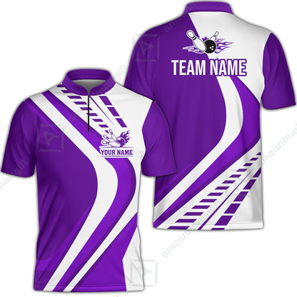 Customize Your Name, Team Name Bowling Jersey, Bowling Team Jersey Multicolor Polo Quarter-Zip Shirts, Custom Bowling Uniforms Jerseys