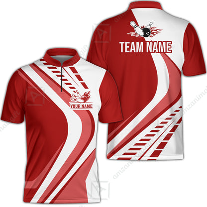 Customize Your Name, Team Name Bowling Jersey, Bowling Team Jersey Multicolor Polo Quarter-Zip Shirts, Custom Bowling Uniforms Jerseys