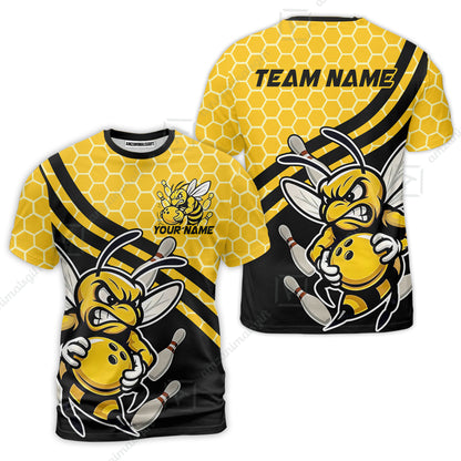 Custom Bowling Team Jersey, Bowling Yellow Bee Hive Strike Polo Quarter-Zip Shirts, Bowling Uniforms Jerseys, Personalized Name And Team Name