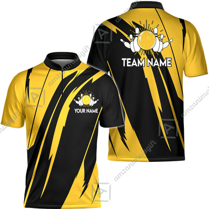 Custom Bowling Team Jerseys Polo Shirts, Ocean Blue Yellow Bowling uniforms, Custom Bowling Shirts With Personalized Name And Team Name