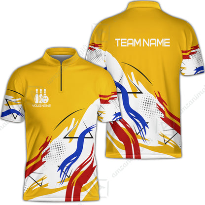 Customize Name, Team Name Bowling Jersey, Bowling Team Jersey Multicolor Polo Quarter-Zip Shirts, Custom Bowling Uniforms Jerseys