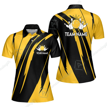 Custom Bowling Team Jerseys Polo Shirts, Ocean Blue Yellow Bowling uniforms, Custom Bowling Shirts With Personalized Name And Team Name